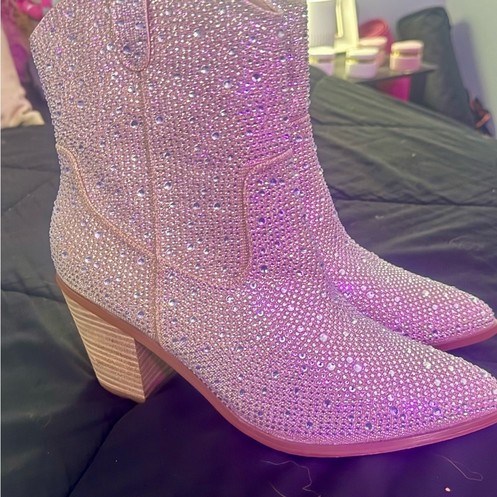 Women’s Low Silver Rhinestone Boots